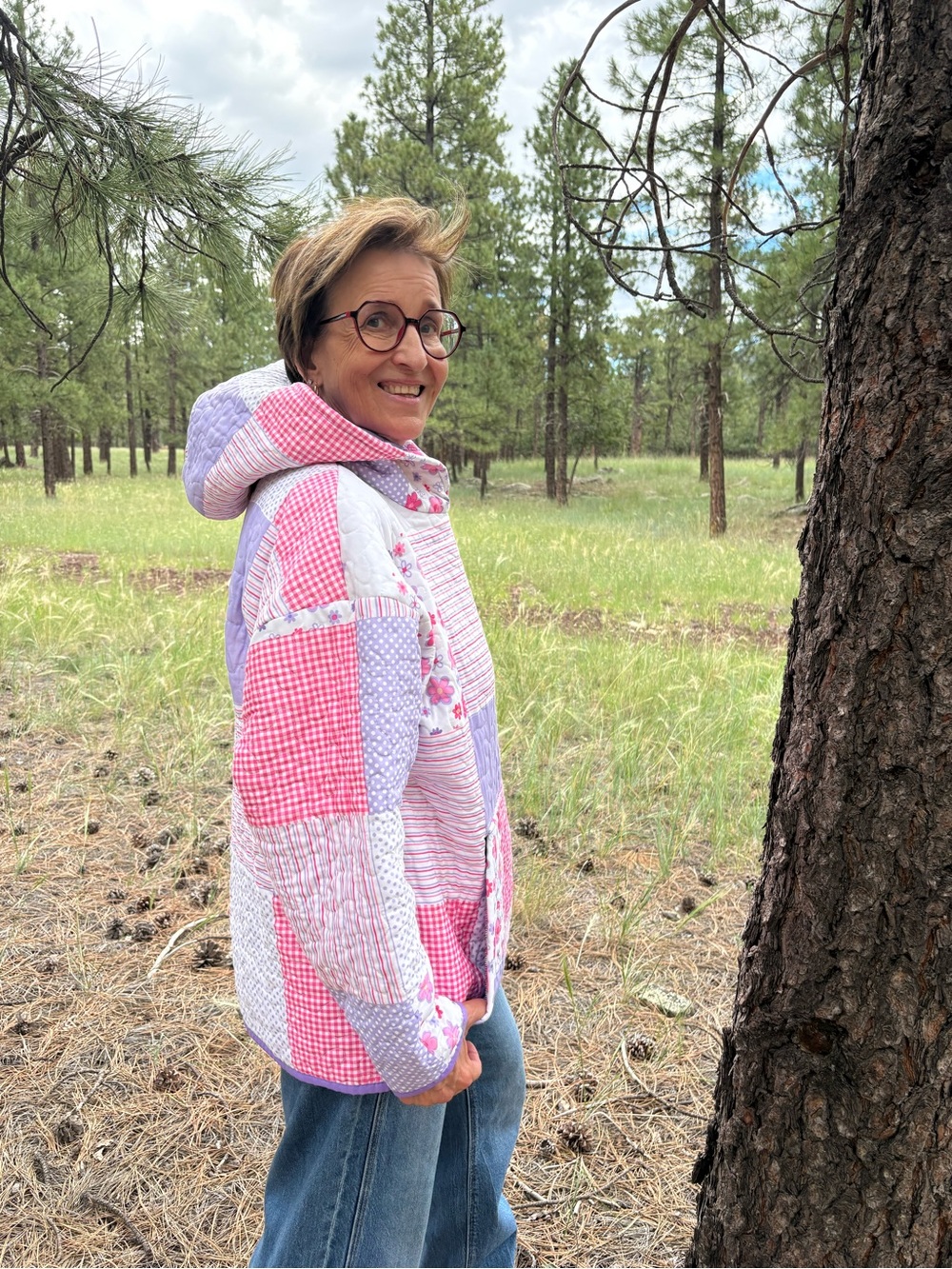Women’s  Pink & Lavender Patchwork Hooded Pullover, Upcycled - Picture 4 of 16